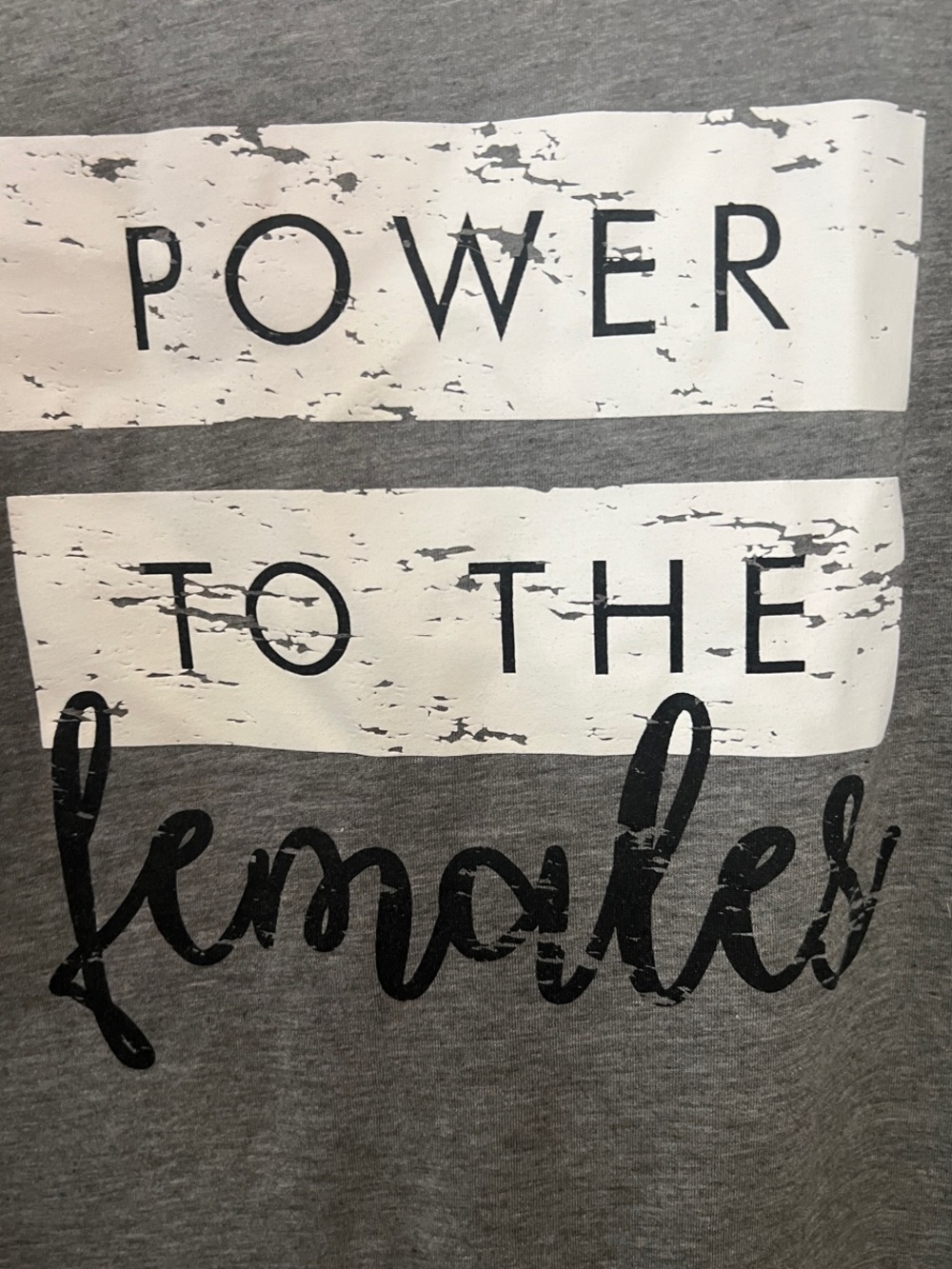 Terra & Sky Gray Graphic 'Power to the Female' Short Sleeve Tee Cinched sides - Picture 3 of 5